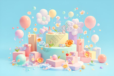 蛋糕上的气球装饰背景图片