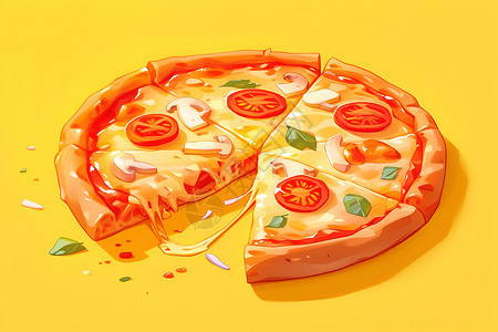 洋葱丁美味的彩色披萨插画
