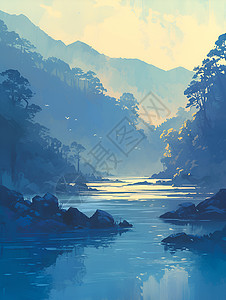 宁静的河景插画