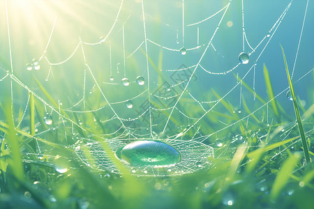 透明水珠素材晶莹剔透的蜘蛛网插画