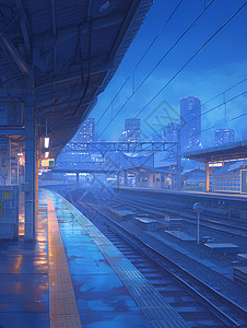 火车站夜幕夜幕下的孤寂平台插画