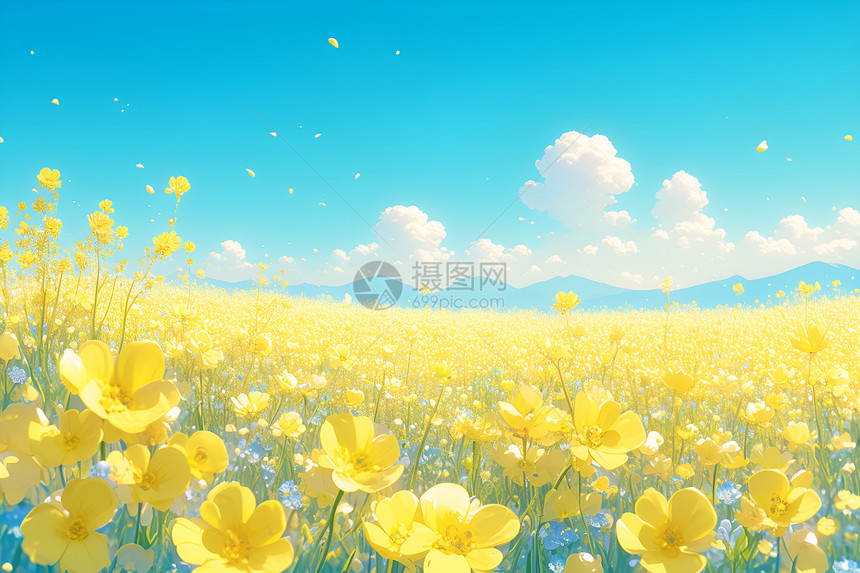 春日湖畔的黄色油菜花图片