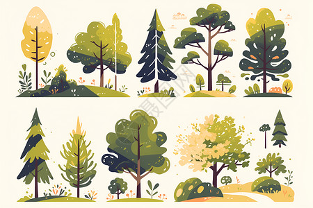 形状各异的树木插画