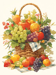 装满水果的篮子插画