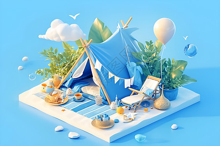蓝色露营帐篷背景图片