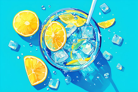 水杯详情一杯美味的柠檬水插画