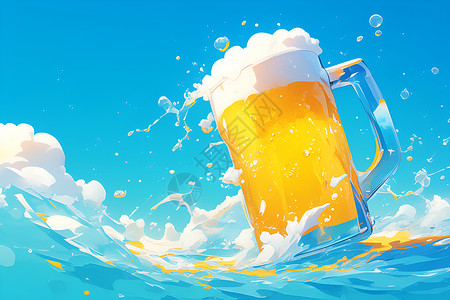 海滩冰啤酒夏日清凉冰啤插画