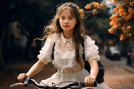 女孩骑着自行车背景图片