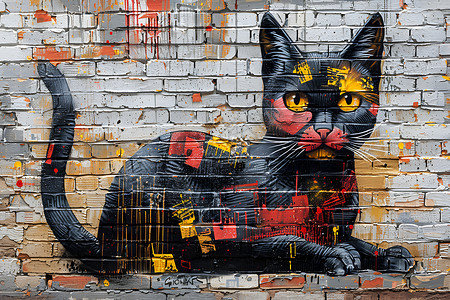 街头涂鸦素材猫咪的彩绘插画
