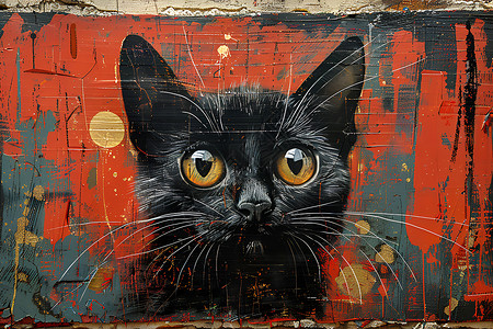 黑猫的墙绘墙绘猫的素材高清图片