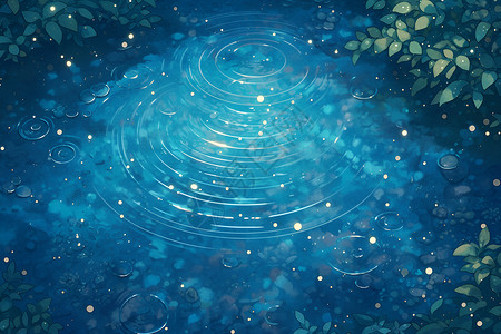 多彩水涟漪素材水面上细雨落下的波纹插画