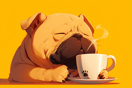 狗特写雅致犬品味咖啡插画