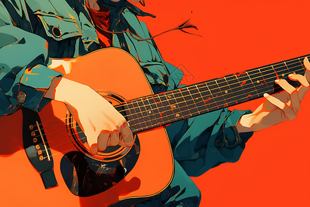 红色吉他男子手持吉他插画