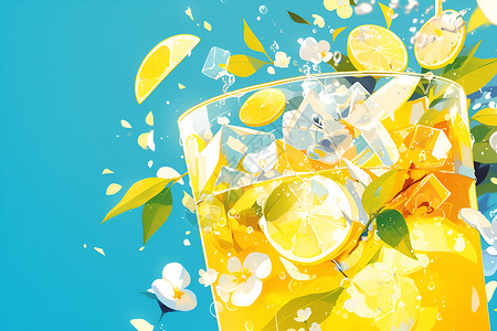 夏日柠檬背景清新的柠檬饮料插画