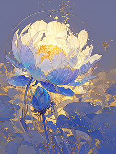 芍药根神秘的蓝光花园插画