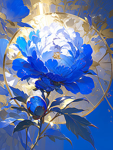 牡丹花美素材蓝色牡丹的奢华之美插画