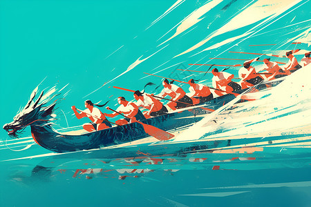 桨龙舟竞渡中的流动之美插画