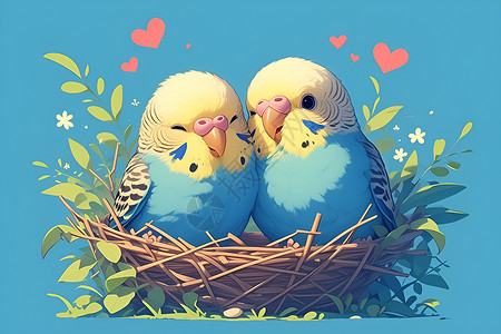 配偶两只浪漫的小鸟插画