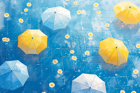道路养护五彩斑斓的雨伞插画
