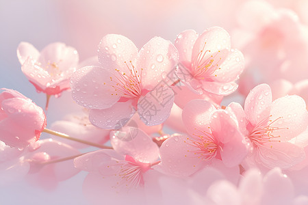 粉色漂浮花瓣花朵上的露珠插画
