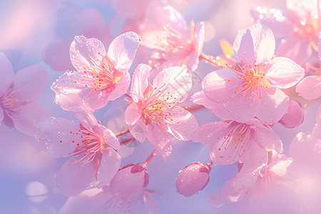 漂浮樱花花朵唯美浪漫的粉色花朵插画
