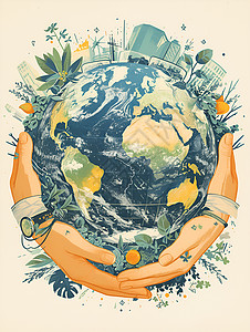 守护蔚蓝星球拥抱绿色地球插画