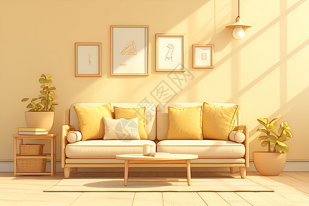 清新居室阳光下的舒适居室插画