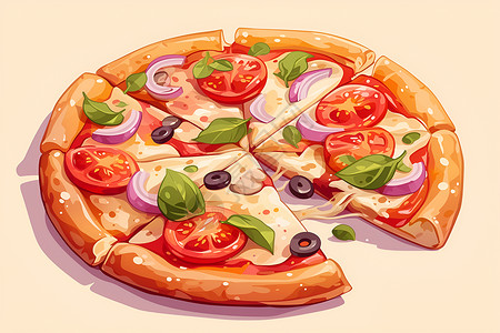 南昌小吃新鲜美味的披萨插画