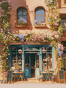 春日街道的露天咖啡厅背景图片