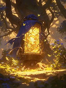 魔法森林中的灯光背景图片