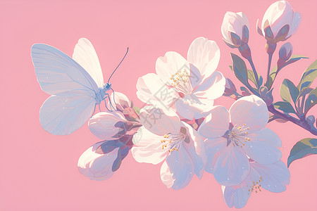 花朵上的蝴蝶蝴蝶栖息在桃花上插画