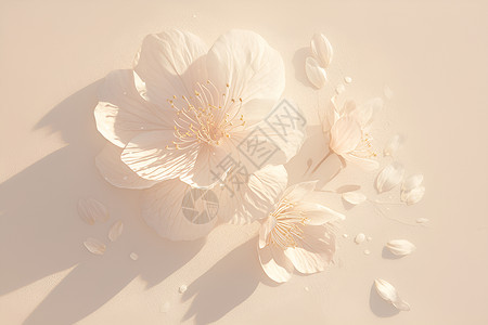 白色漂浮白色花朵的光影插画