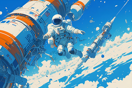 白云上的航空飞翔的宇航员插画