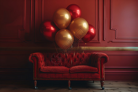 节日气球装饰红沙发前的充气气球背景