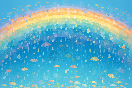 童话天空雨中的彩虹世界插画