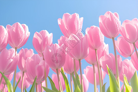 春天绽放的红色海棠花粉红郁金香花海插画