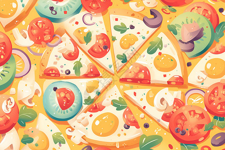 彩色卡通风格的披萨艺术品背景图片