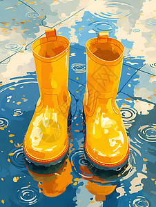 雨靴静静地躺在水潭中插画