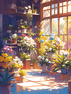 花店里的玻璃花房背景图片