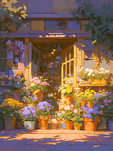 花店门口绚丽的花盆背景图片