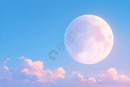 云层天空粉红色的月亮插画