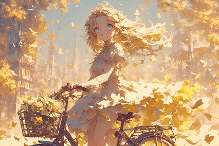 骑单车的小女孩背景图片