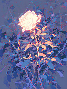 一株白玫瑰美丽的白色玫瑰花插画
