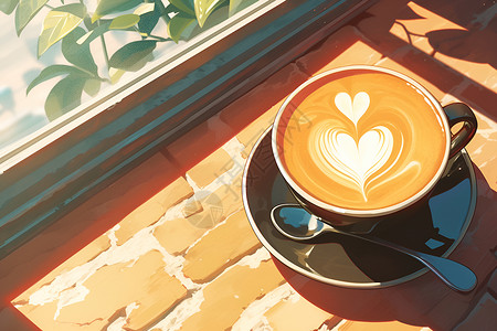 草本饮品拉花的咖啡插画