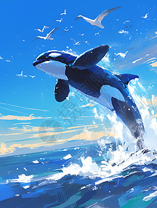 冲出大海的虎鲸插画