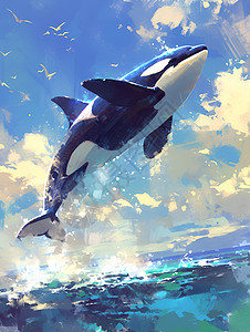 跳跃的虎鲸插画