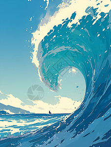大海大浪汹涌澎湃的海浪插画