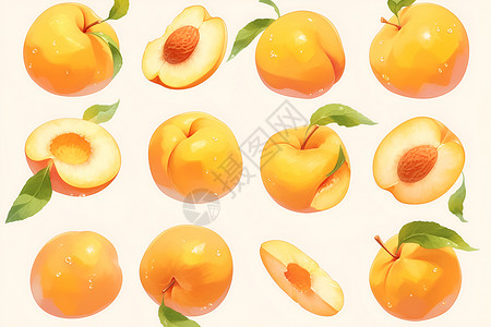 粉色桃子新鲜成熟的黄桃插画
