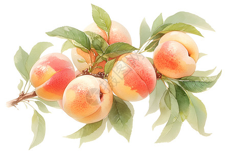 树枝上的桃子插画