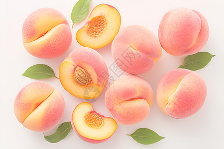 半边桃子成熟的水蜜桃插画